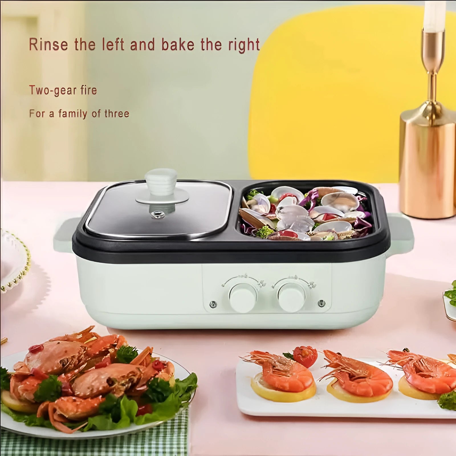 Roast all-in-one electric cooking pot with knob control and 20cm pot mouth, green colour