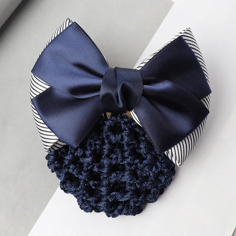 Professional hair clip headdress with flower bow net pocket in multiple colour variations