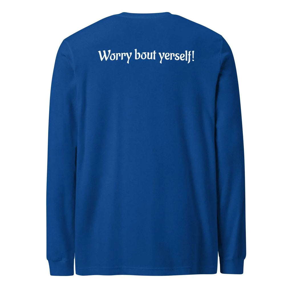 Blue men's loose fit sweater with printed letter patterns, round neck, medium thickness polyester construction