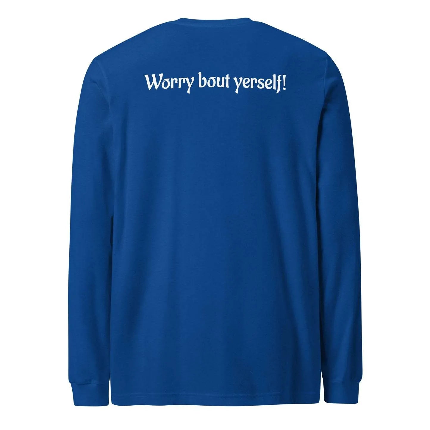 Blue men's loose fit sweater with printed letter patterns, round neck, medium thickness polyester construction