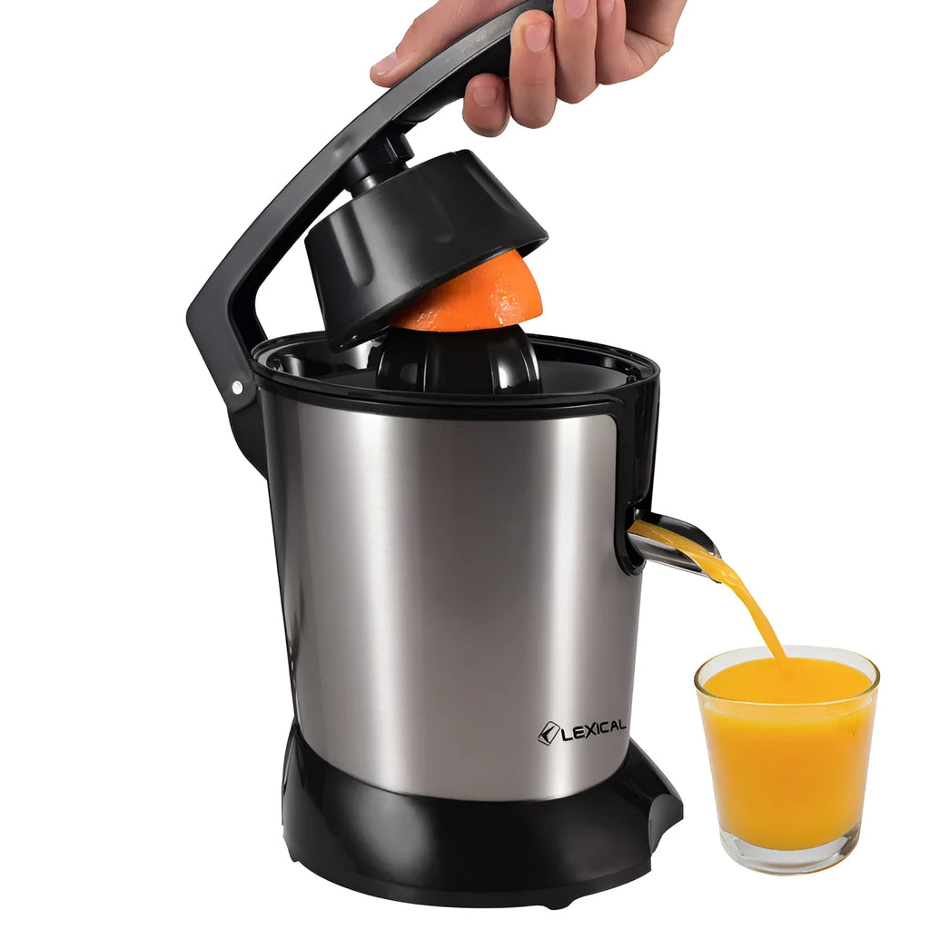 Stainless steel citrus juicer with vertical screw rod mechanism for lemon and orange juice separation