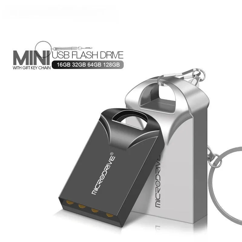 Mini black and silver metal USB flash drive showing compact size and USB connector