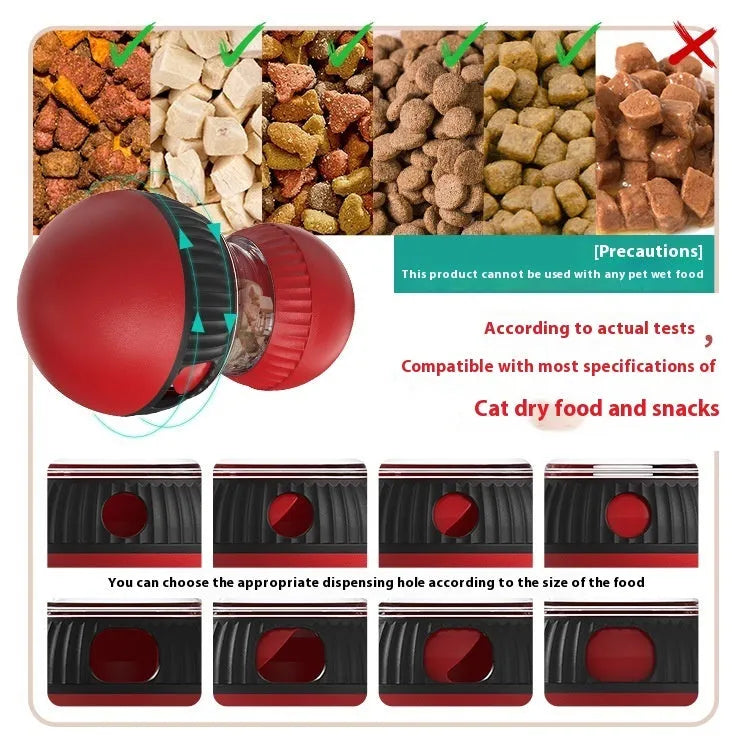 Rotating cat sound ball toy with food dropping action and super ball colour design