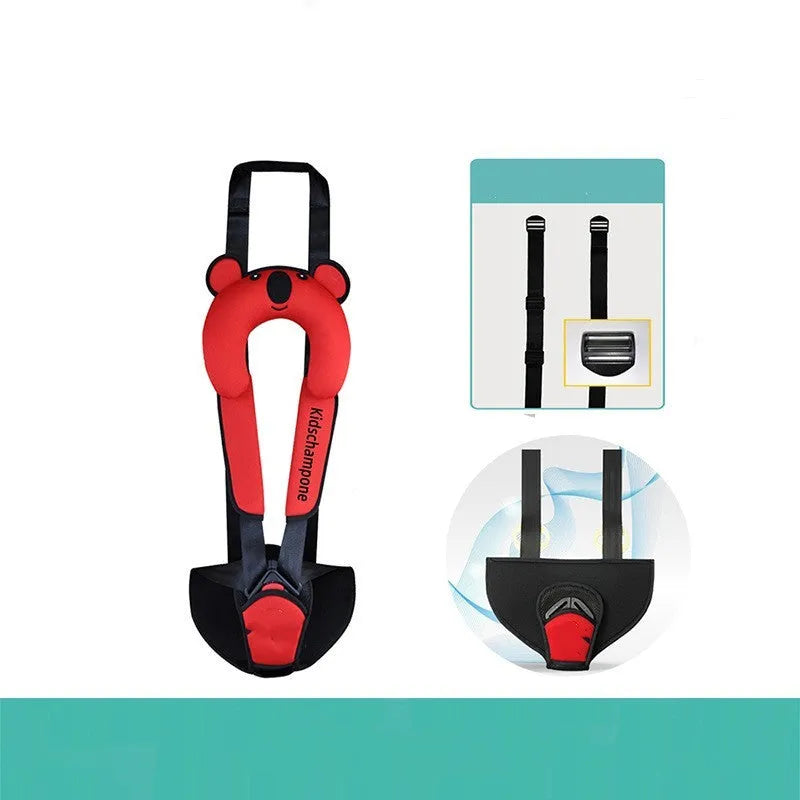 Polyester portable child safety seat belt retainer with padded seat measuring 33 by 22 by 9.5cm