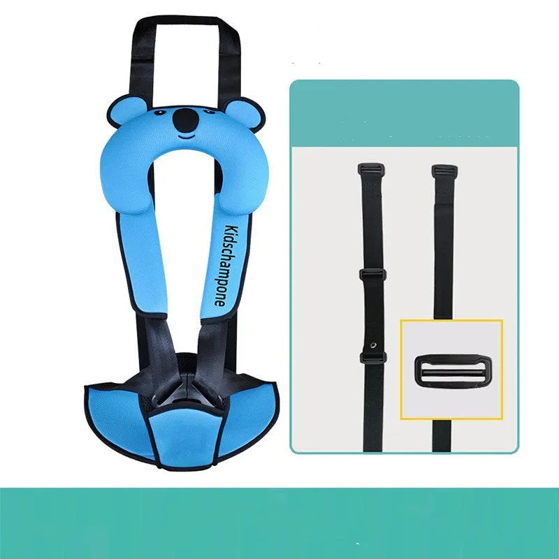 Polyester portable child safety seat belt retainer with padded seat measuring 33 by 22 by 9.5cm
