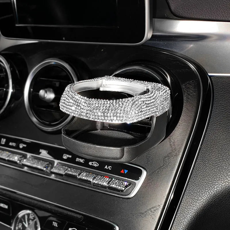 Diamond decorated car water cup holder bracket mounted on air vent