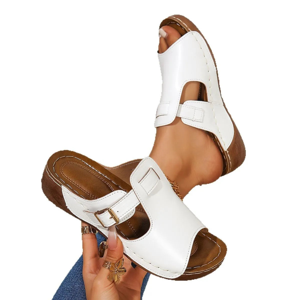 Women's magic stick shoes slippers in white, black or light pink with fish mouth toe bracket design
