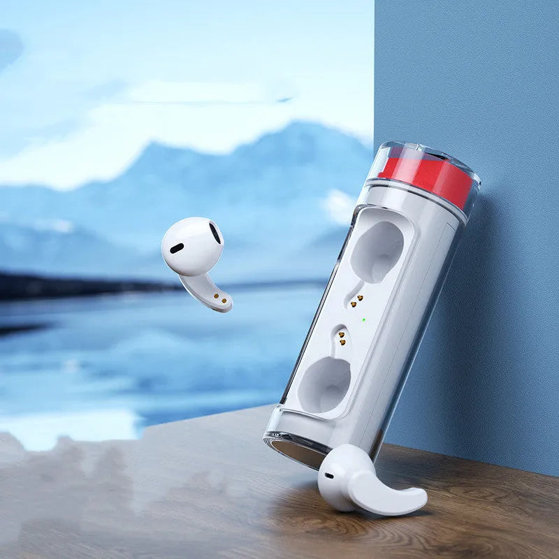 Bluetooth TWS wireless earbuds with digital display and charging compartment in black
