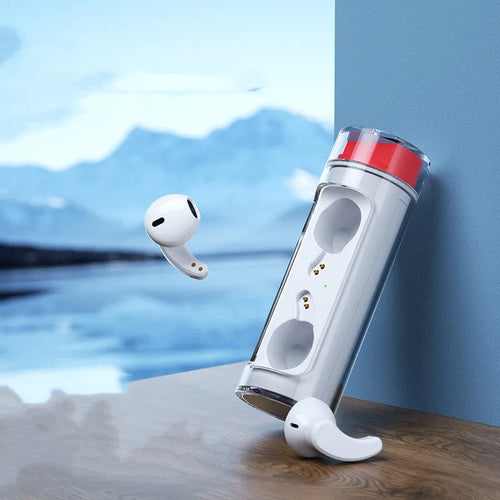 Bluetooth TWS wireless earbuds with digital display and charging compartment in black