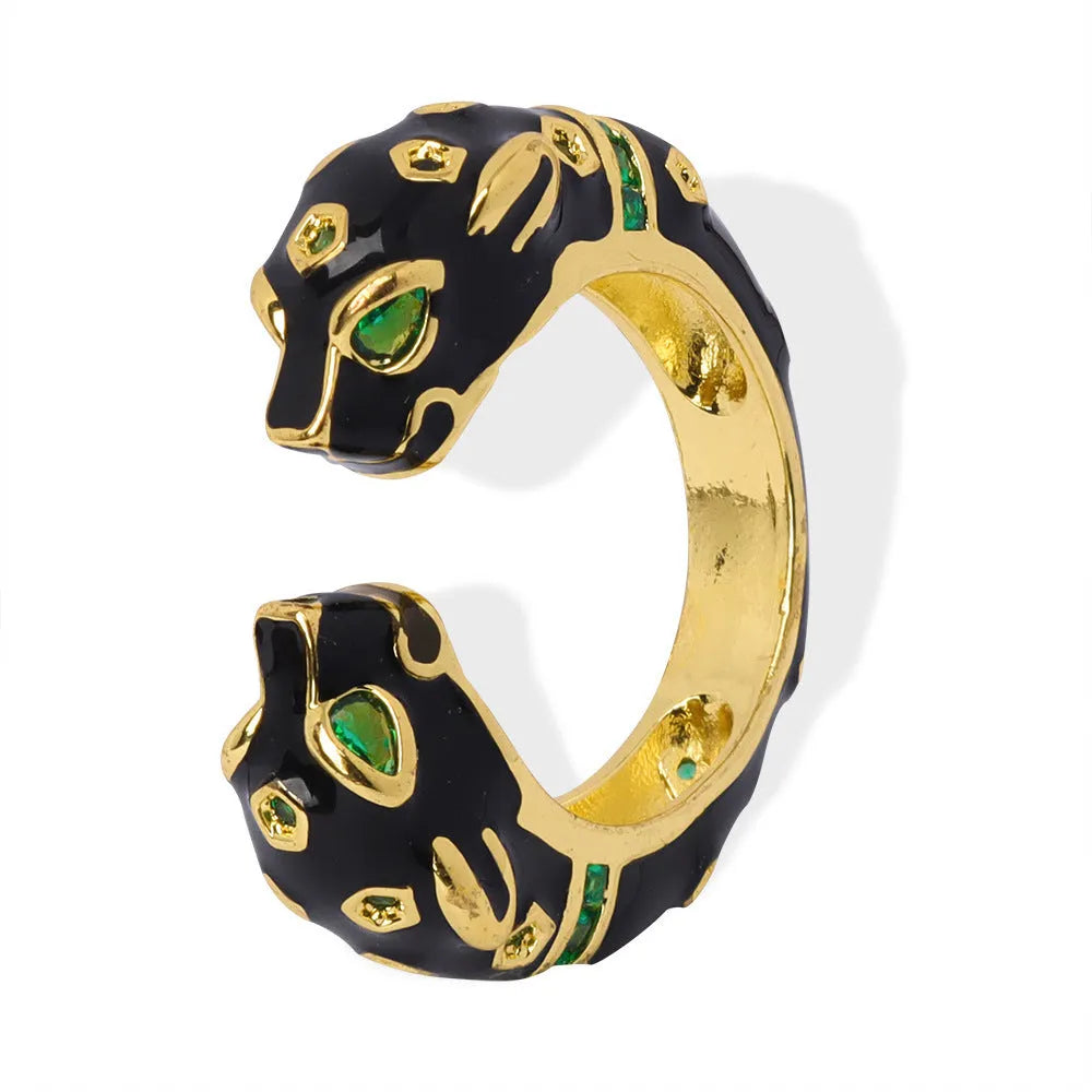 Black cheetah pattern geometric open ring for women in size no.7