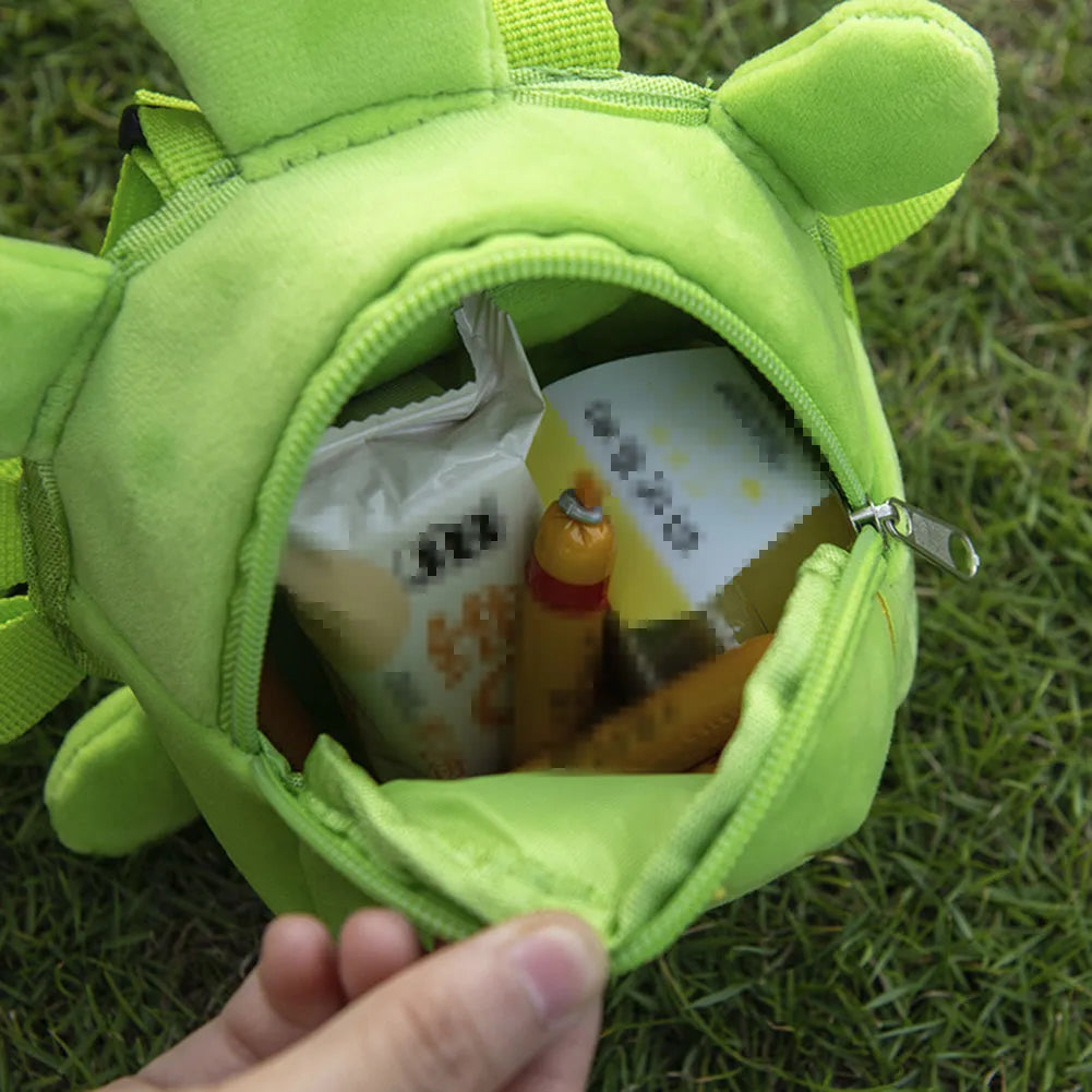 Cartoon turtle shape dog backpack harness in velvet with metal zipper and 20x18cm dimensions