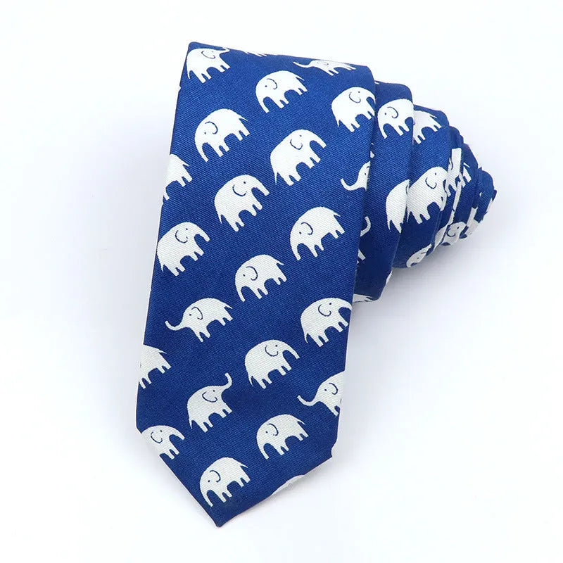 Korean style narrow cotton bow tie with cartoon pattern printing and adjustable neck strap