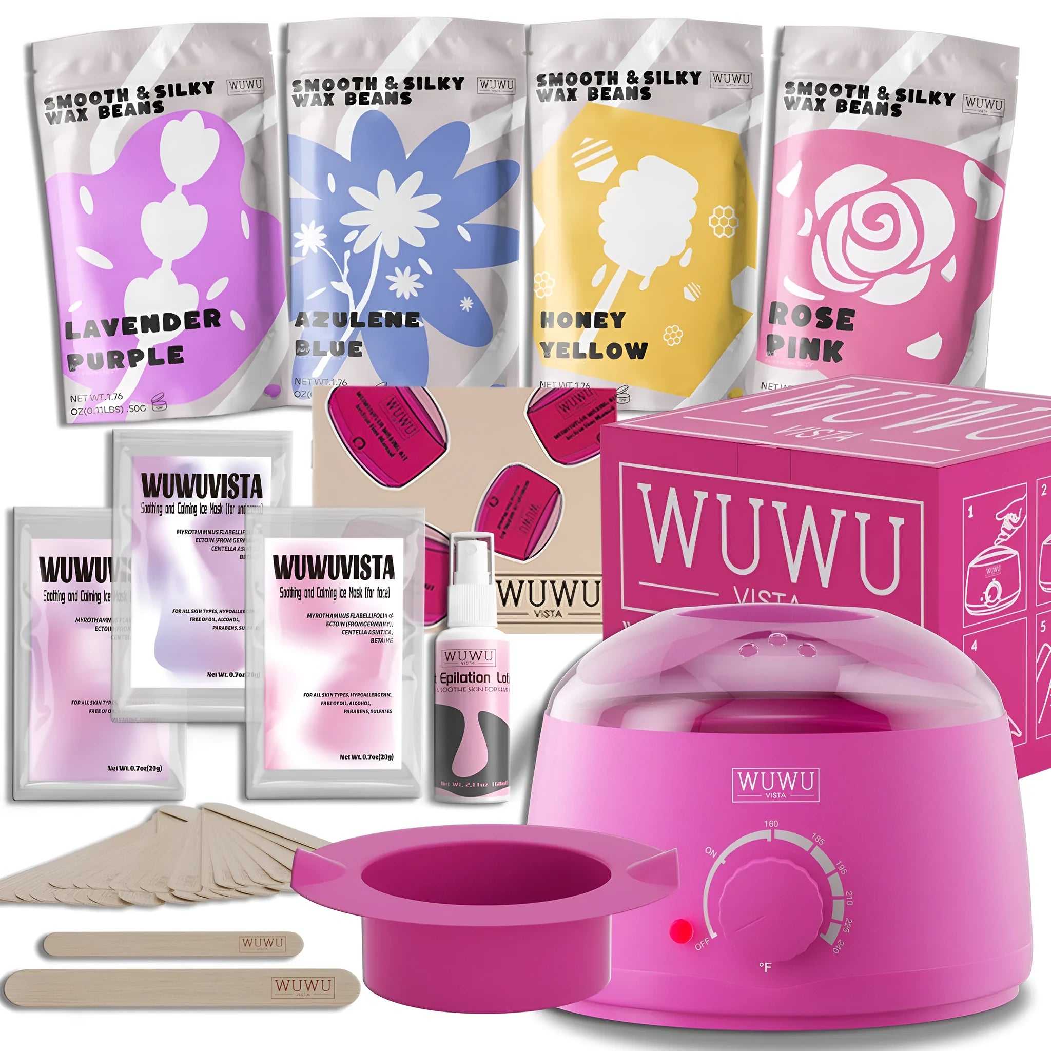 29-piece hard wax hair removal kit with compact warmer, wax beads, facial and body sticks