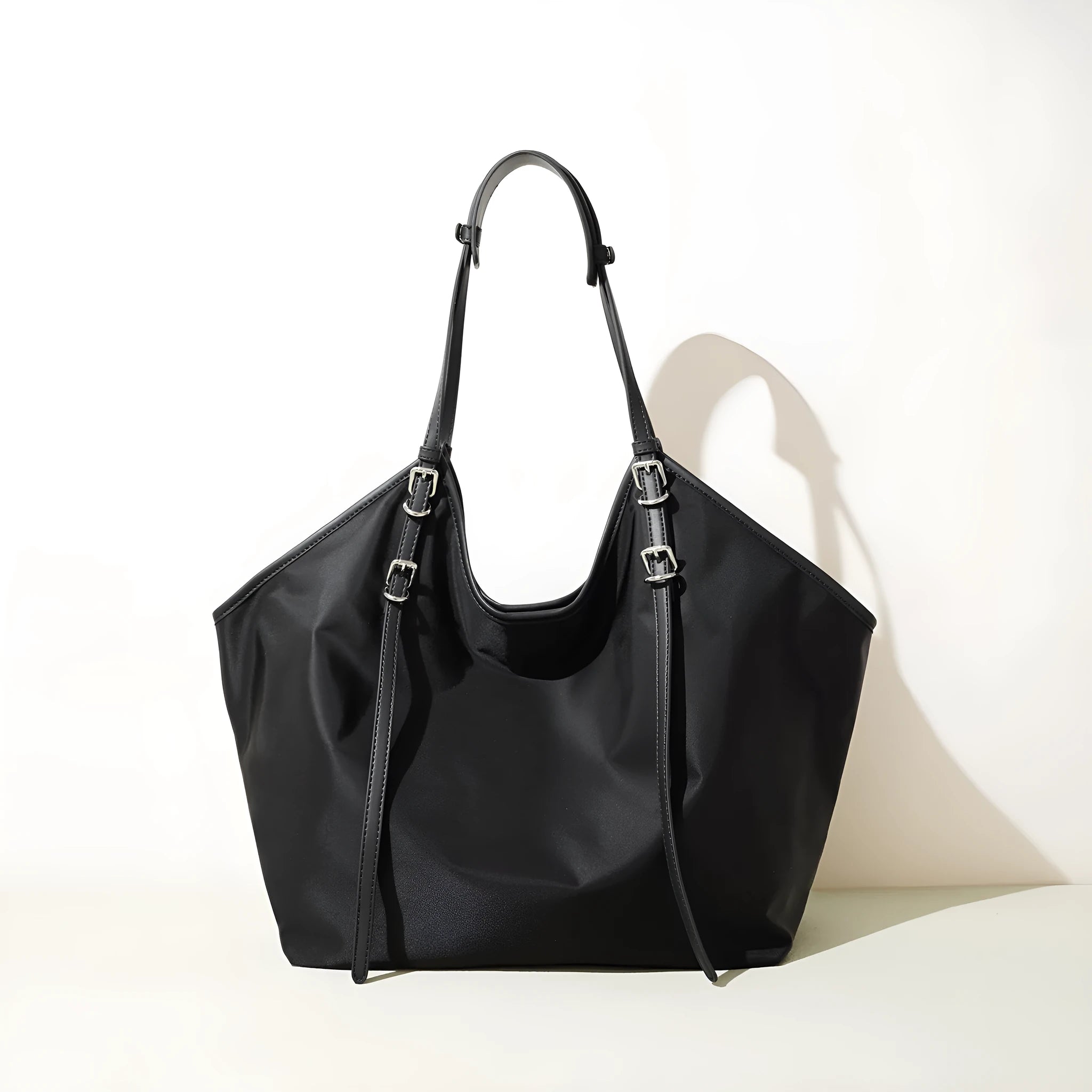 Denim women's patchwork casual crossbody bag in black with inner pocket and shell shape for travel