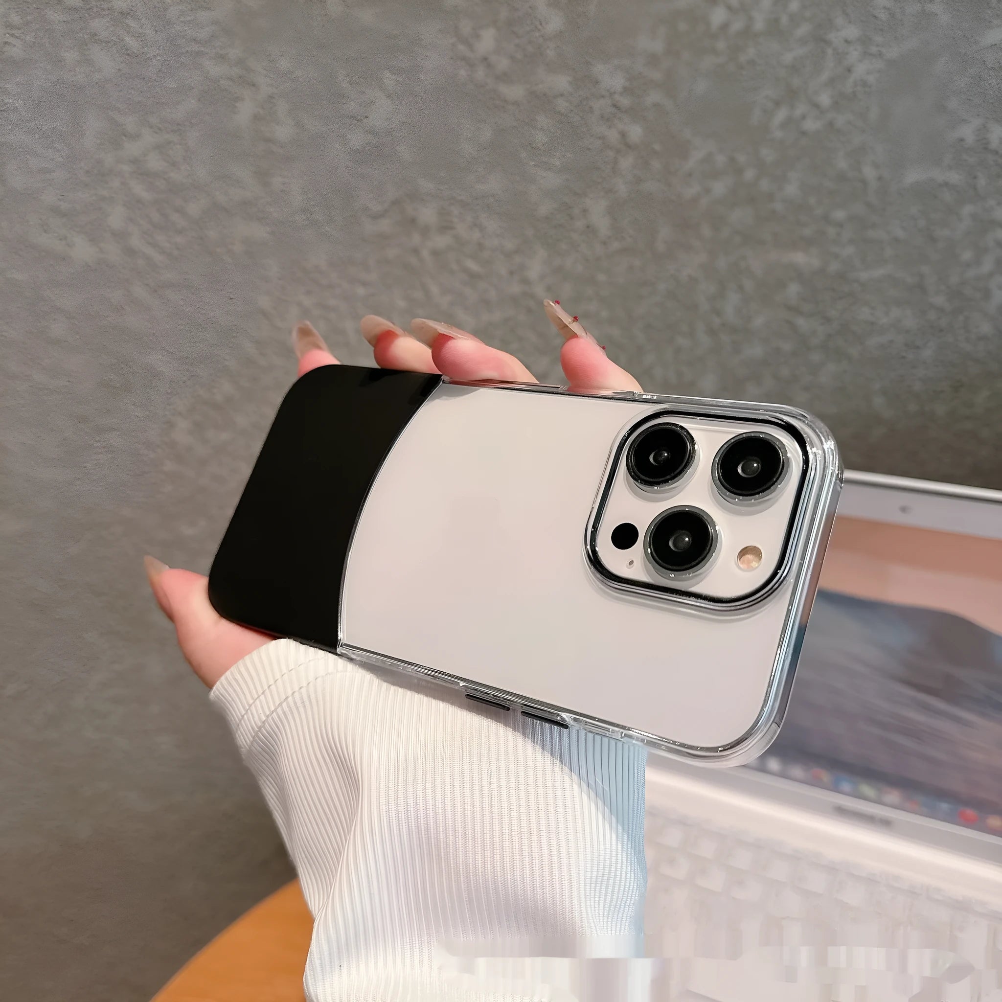 Splicing two-in-one PC hard phone case for iPhone, shockproof and drop resistant, black colour