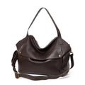 Brown genuine leather women's shoulder bag with square horizontal shape and zipper compartment