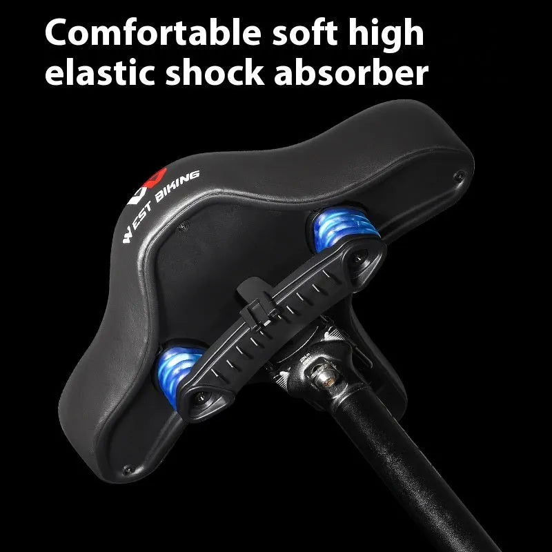Black bicycle seat cushion with leather exterior and foam padding