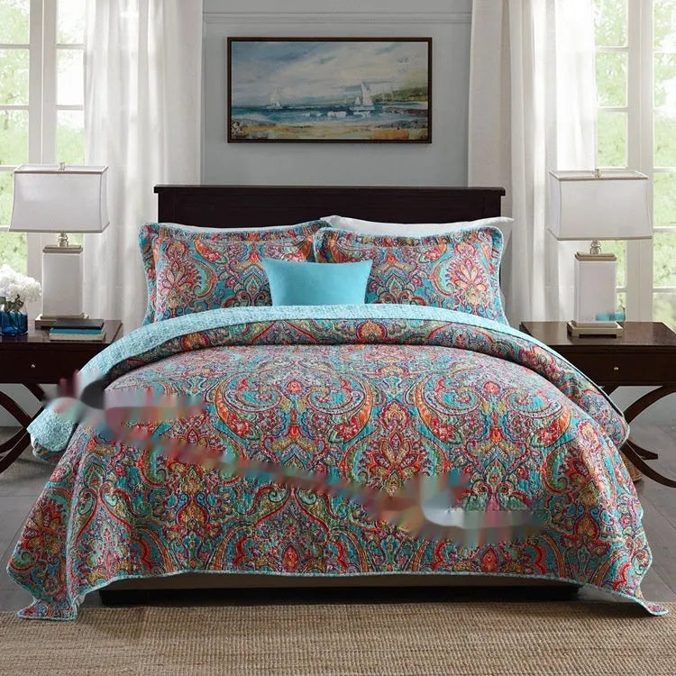 Pure cotton quilted bed cover set with printed pattern on a 1.5-1.8m bed.