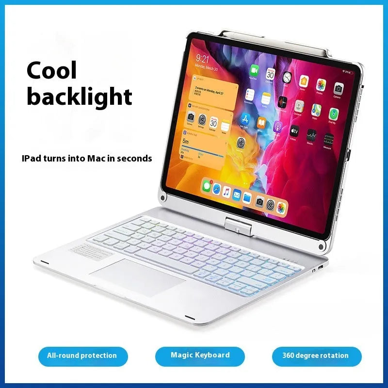 Miaocontrol 360-degree rotating Bluetooth keyboard for iPad tablets in silver colour
