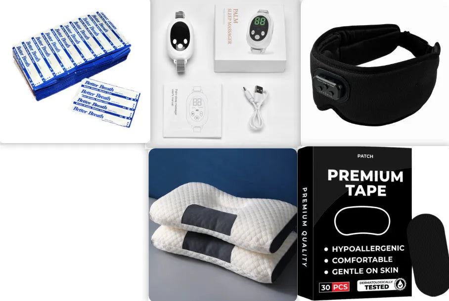 White electronic sleep aid device with handheld remote control showing 20 intensity settings and USB charging port
