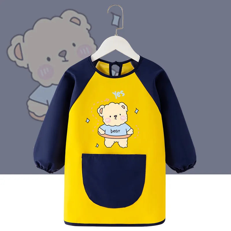 Children's waterproof painting apron with cartoon design in pink rabbit pattern, polyester fabric, inside-out style