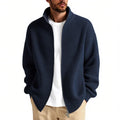 Men's loose-fit cardigan sweater coat in a grey colour, shown as a casual base layer.