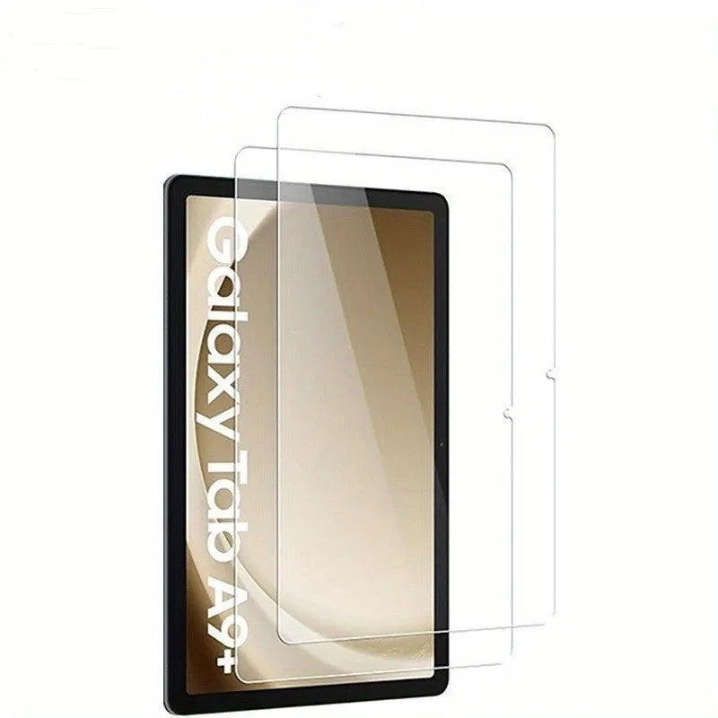 Tempered glass screen protector for Samsung tablets with anti-fingerprint coating.