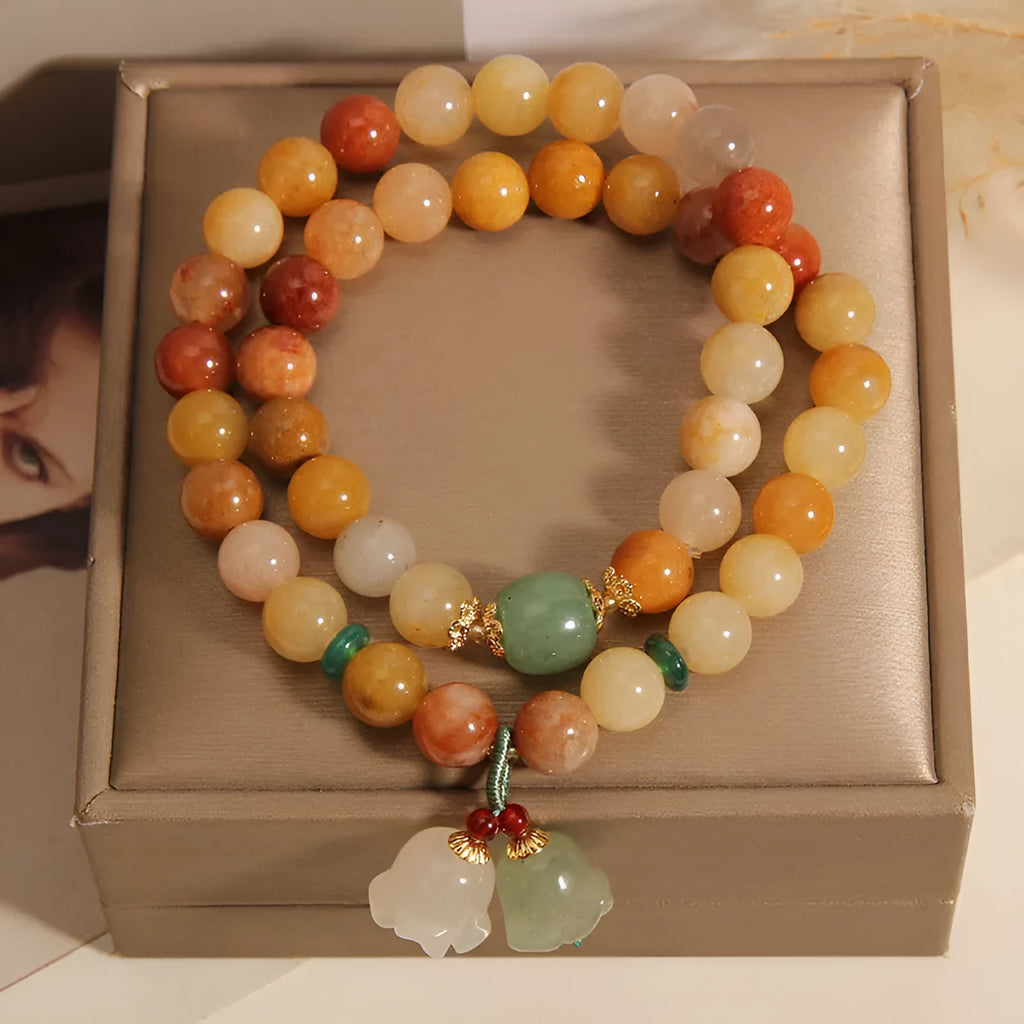 Natural jinsi jade multi-layer women's bracelet with adjustable orchid pendant clasp