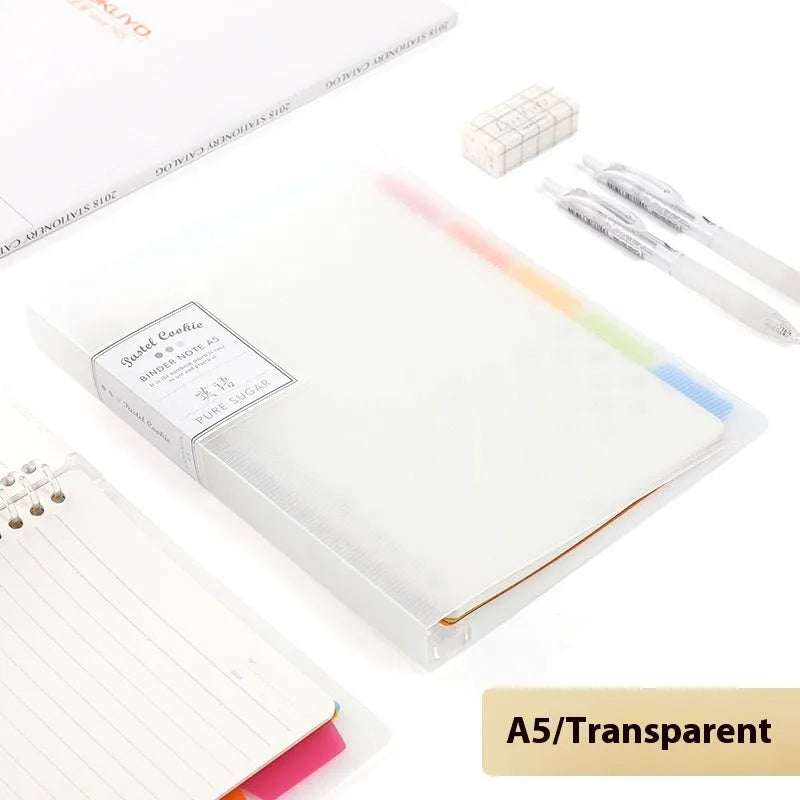 Loose spiral notebook refill with transparent PP cover and raw wood pulp paper in A5 size