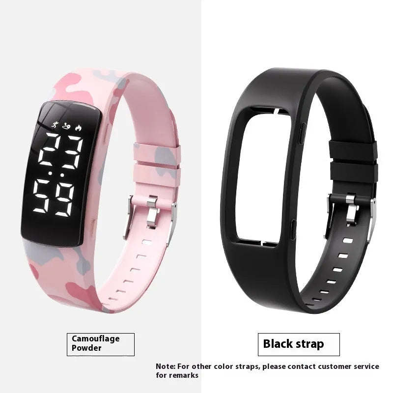 Waterproof vibration alarm clock watch with LED display and adjustable silicone strap in multiple colour options
