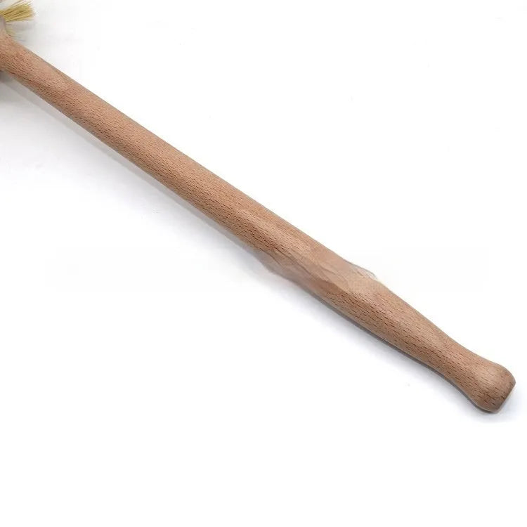 Large long-handled cleaning brush with beech wood handle and natural sisal bristles on a white background