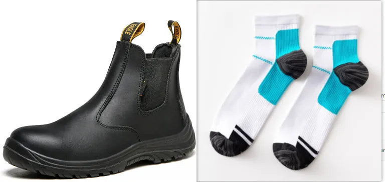 Black leather safety boots with high-top design and anti-piercing protection