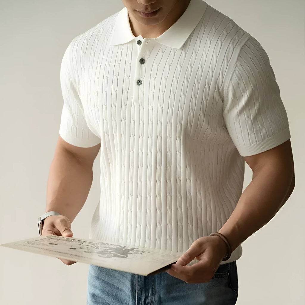 Men's khaki short sleeve business top showing Asian fit sizing for M L XL 2XL