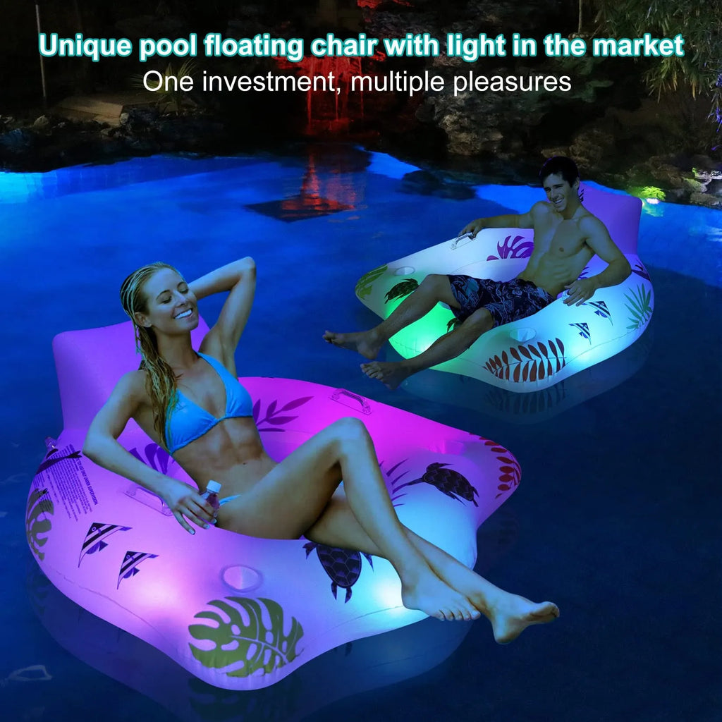 White luminous U-shaped inflatable pool float recliner on 120x120cm scale