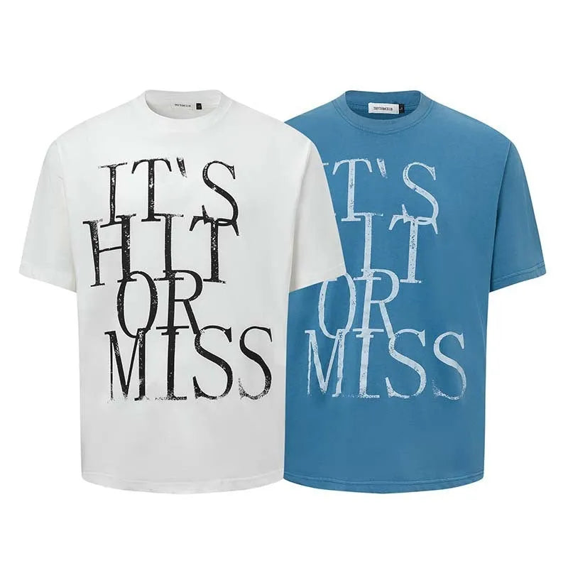 Men's American retro style t-shirt with letter print design in blue colour