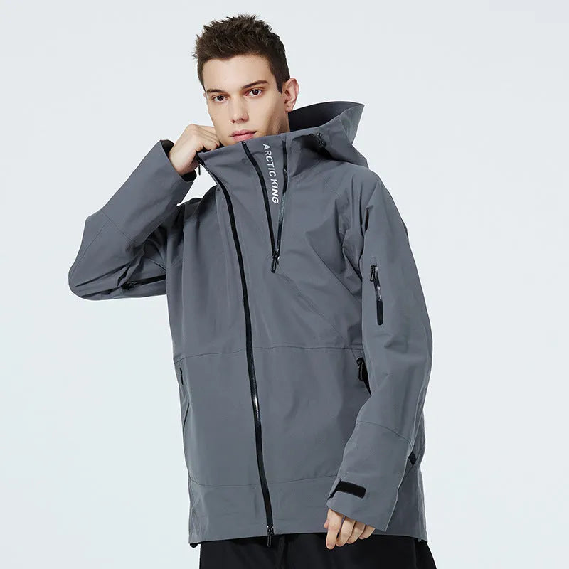 Men's and women's thin windproof waterproof ski suit in yellow, black, grey, and liner colours