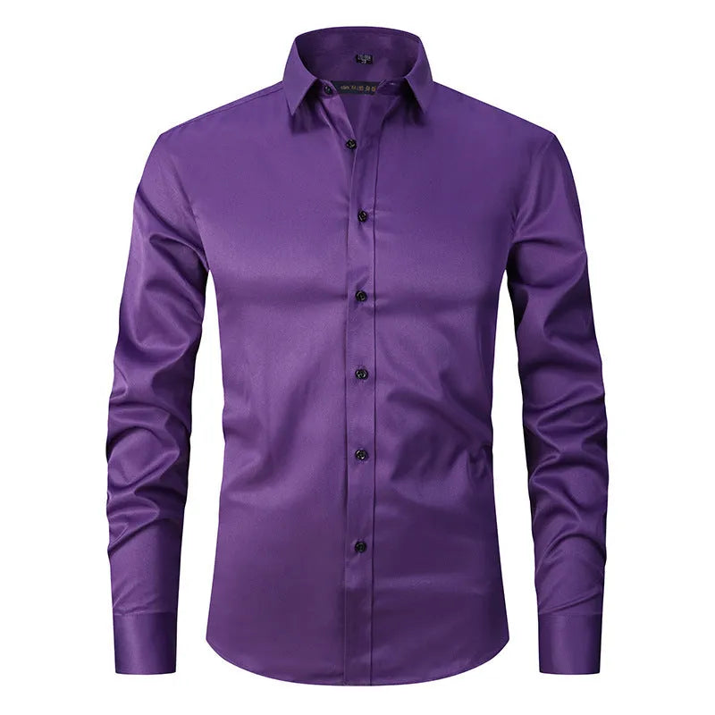 Men's long sleeve stretch work shirt in polyester fabric showing front view