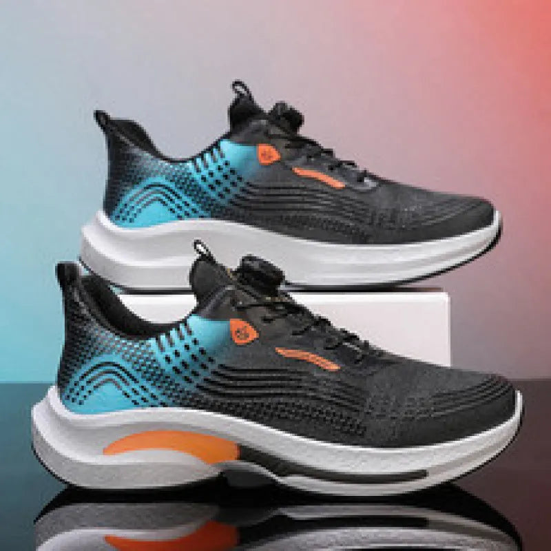 Men's low-top sneaker with mesh upper and rotating buckle, shown in white and orange colour.