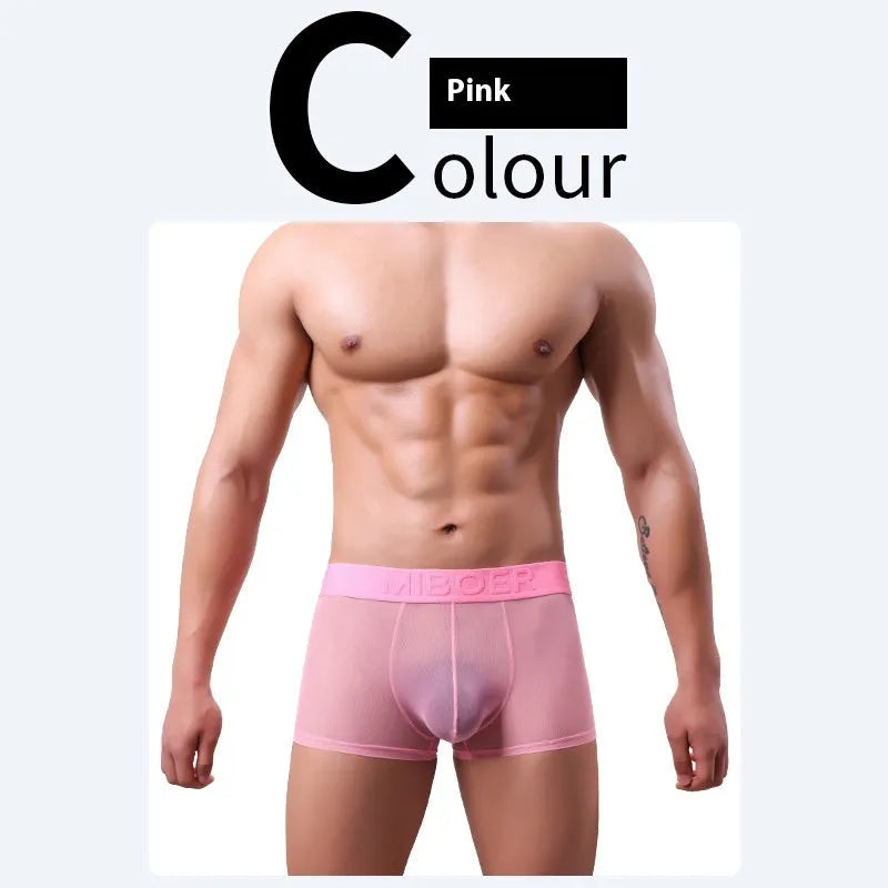Men's thin invisible boxers in quick-drying polyester fabric, shown in multiple colour options.