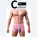 Men's thin invisible boxers in quick-drying polyester fabric, shown in multiple colour options.