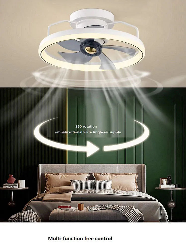 Modern simple ceiling fan lamp with light, 50cm diameter, shown in a selection of colours.