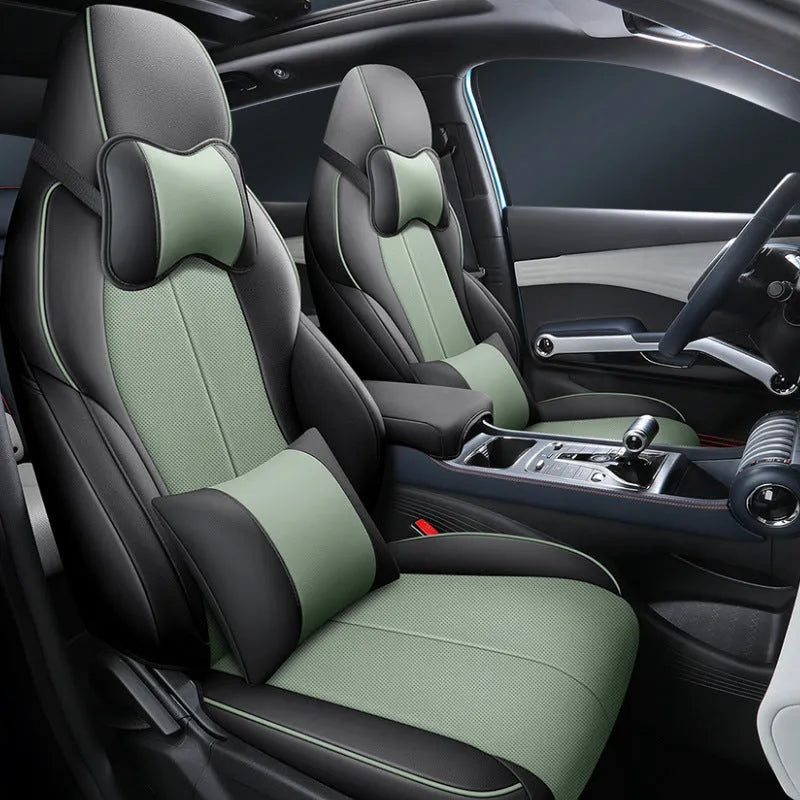 BYD Yuan PLUS car seat cushion cover in adventure green colour, showing back full pack configuration