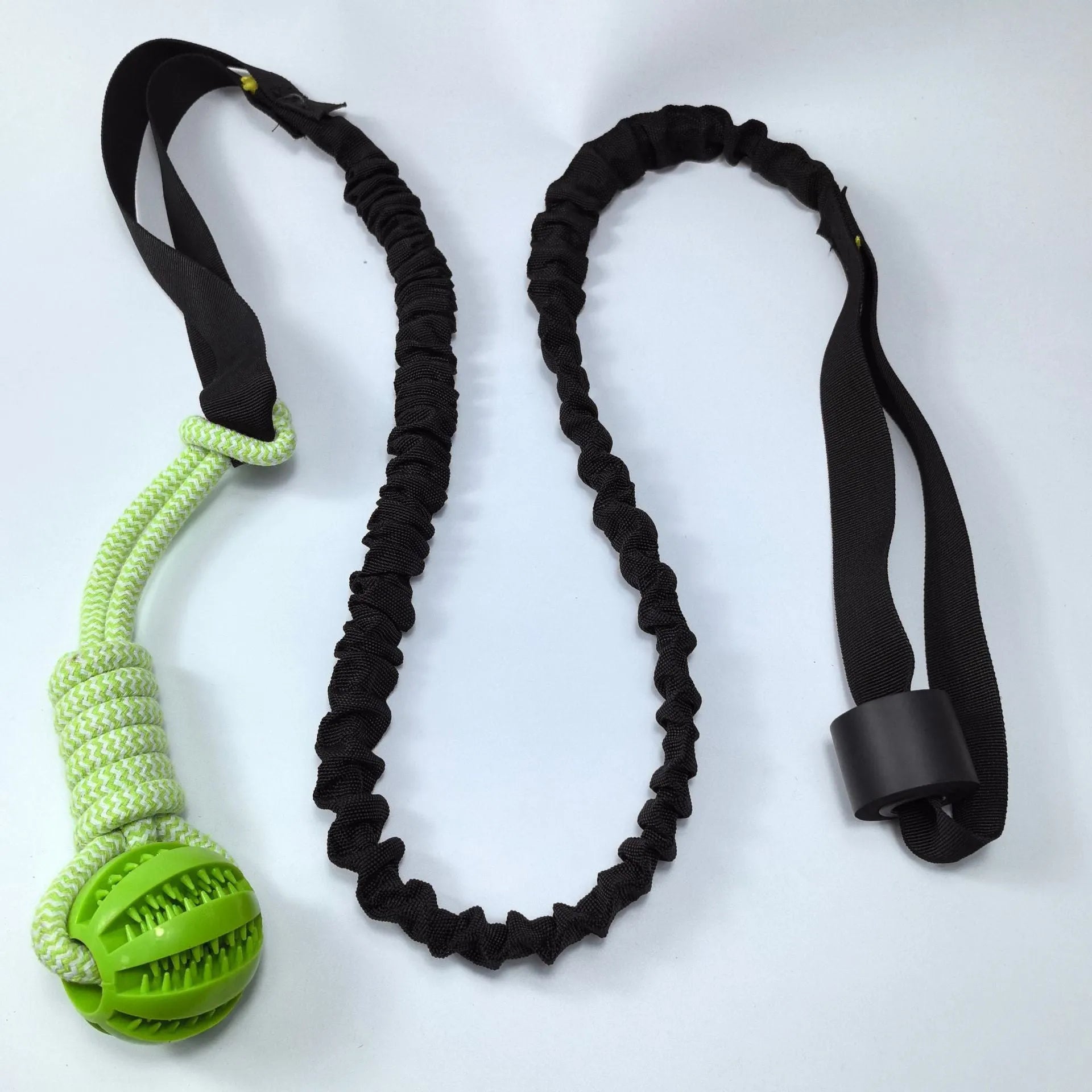 Green cotton rope dog tug toy with corncob design for bite and pull play