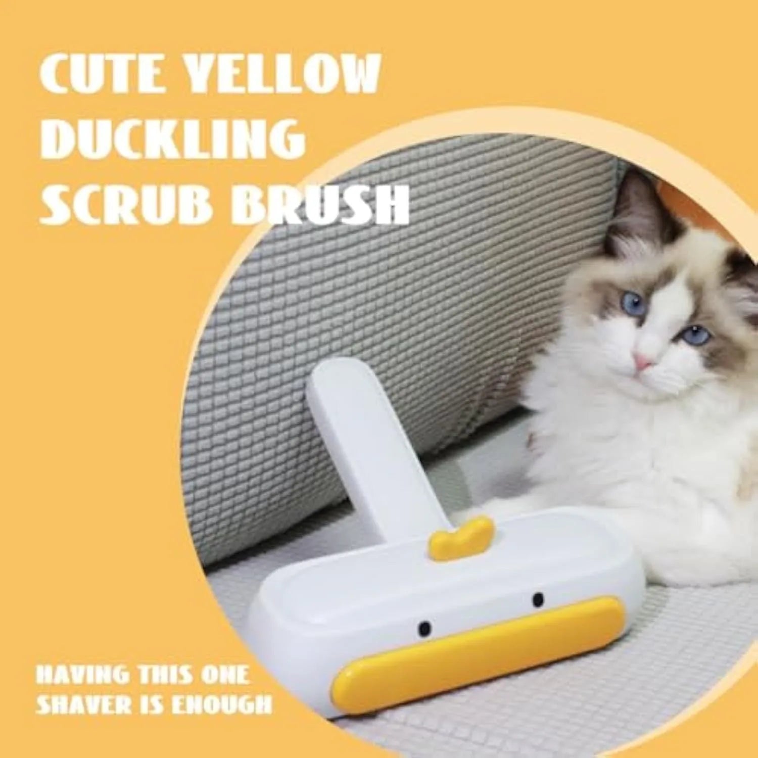 Yellow duck design portable pet hair removal brush with plastic body and polyester bristles