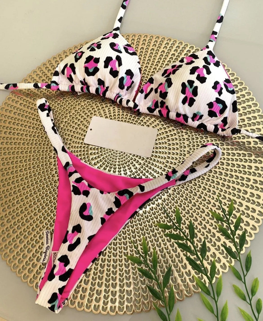 Women's printed bikini swimsuit with briefs style on a mannequin