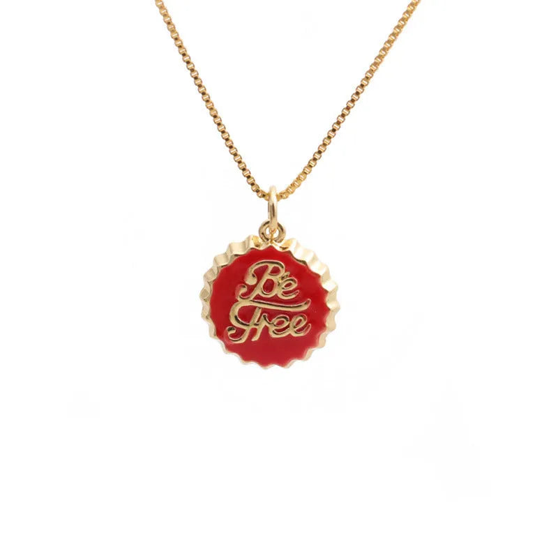 Copper bottle cap pendant necklace with gold plating on 40cm box chain in six colour options