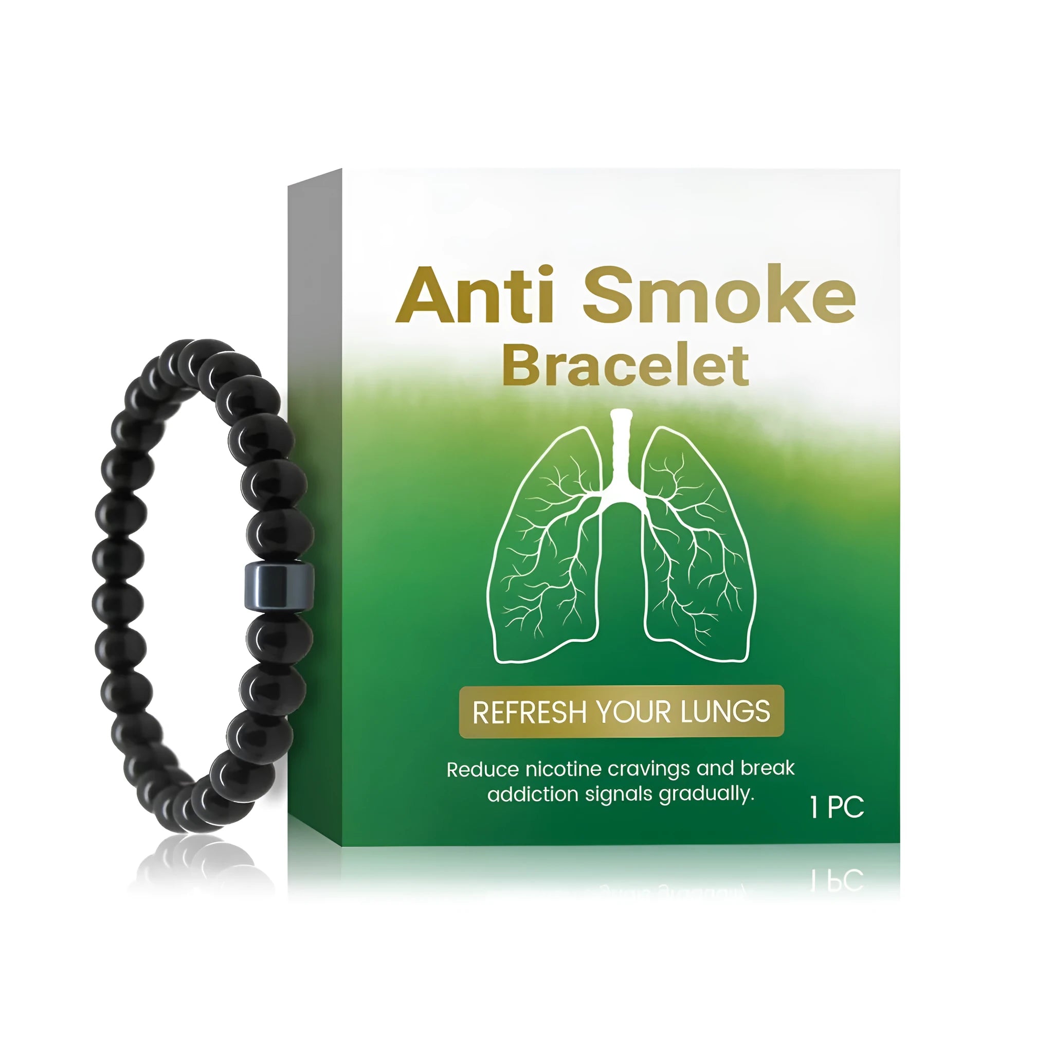Men's adjustable black gallstone and glass smoke prevention bracelet for smoking cessation