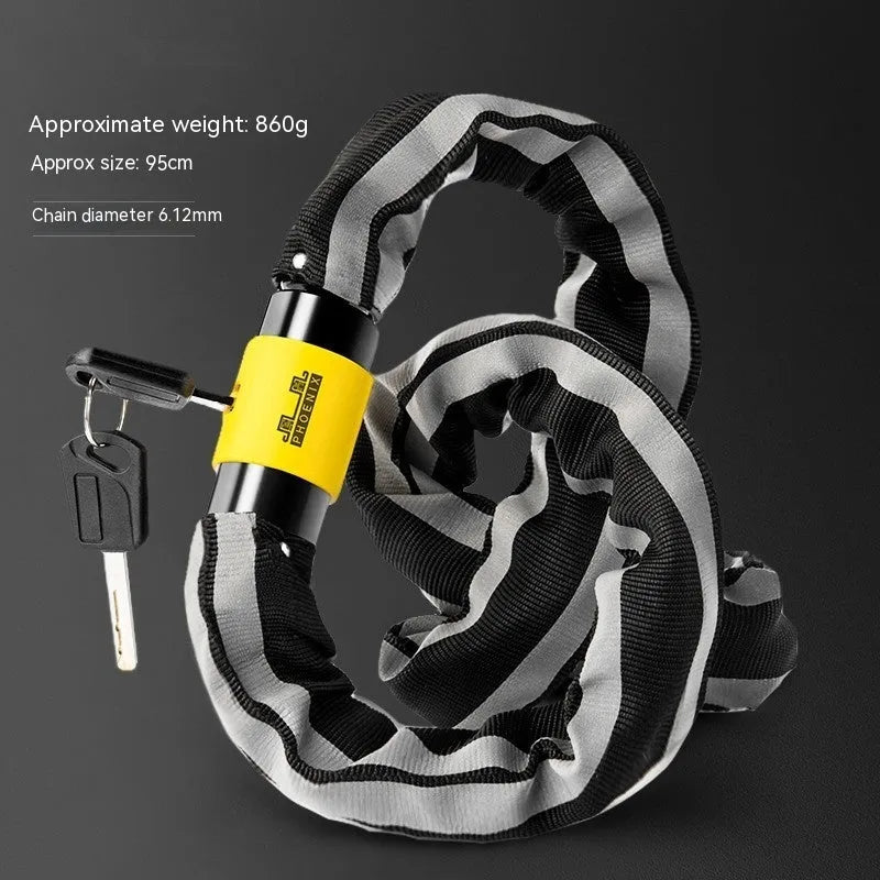 95cm zinc alloy mountain bike chain lock with anti-hydraulic shear construction in black or yellow