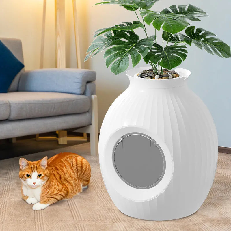 Oversized flower pot style fully enclosed deodorant litter box in gray ABS plastic