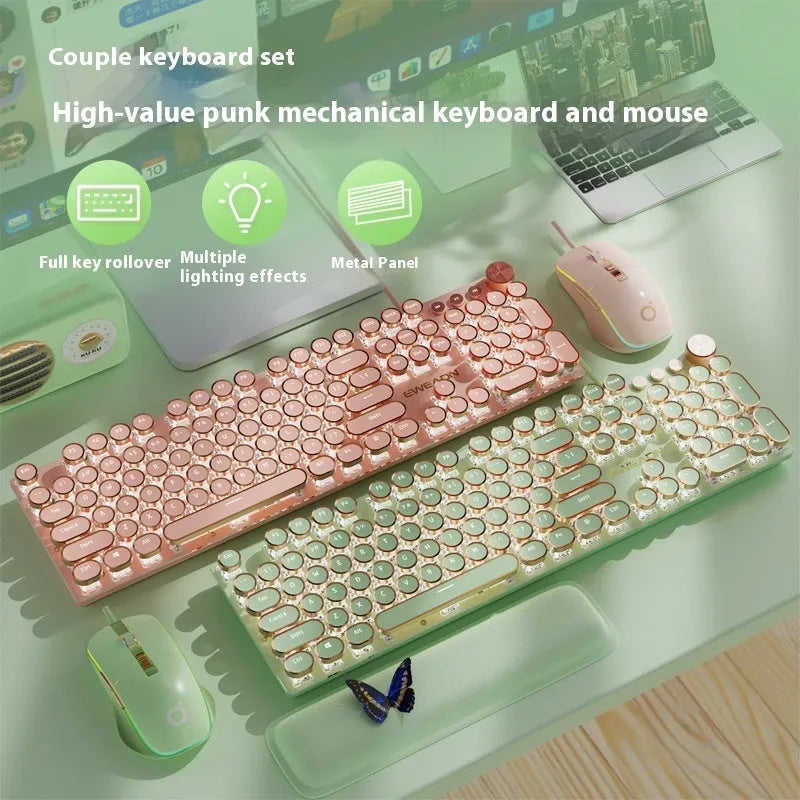 Matcha green mechanical gaming keyboard with multifunction knob on a desk